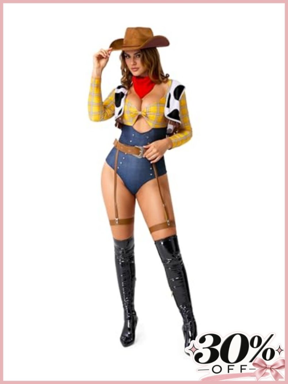 Cowgirl Sheriff Halloween Costume Bodysuit Fringed Vest Cosplay Party